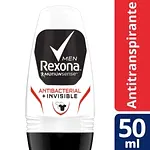 Desodorante Antitranspirante Masculino Roll-On Antibacterial + Invisible Rexona 50 Ml