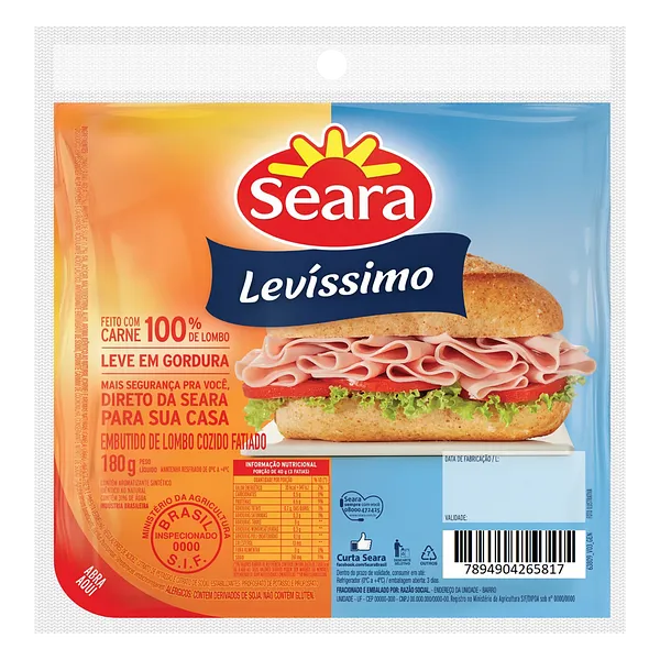 LOMBO SUINO SEARA LEVISSIMO 180G FAT